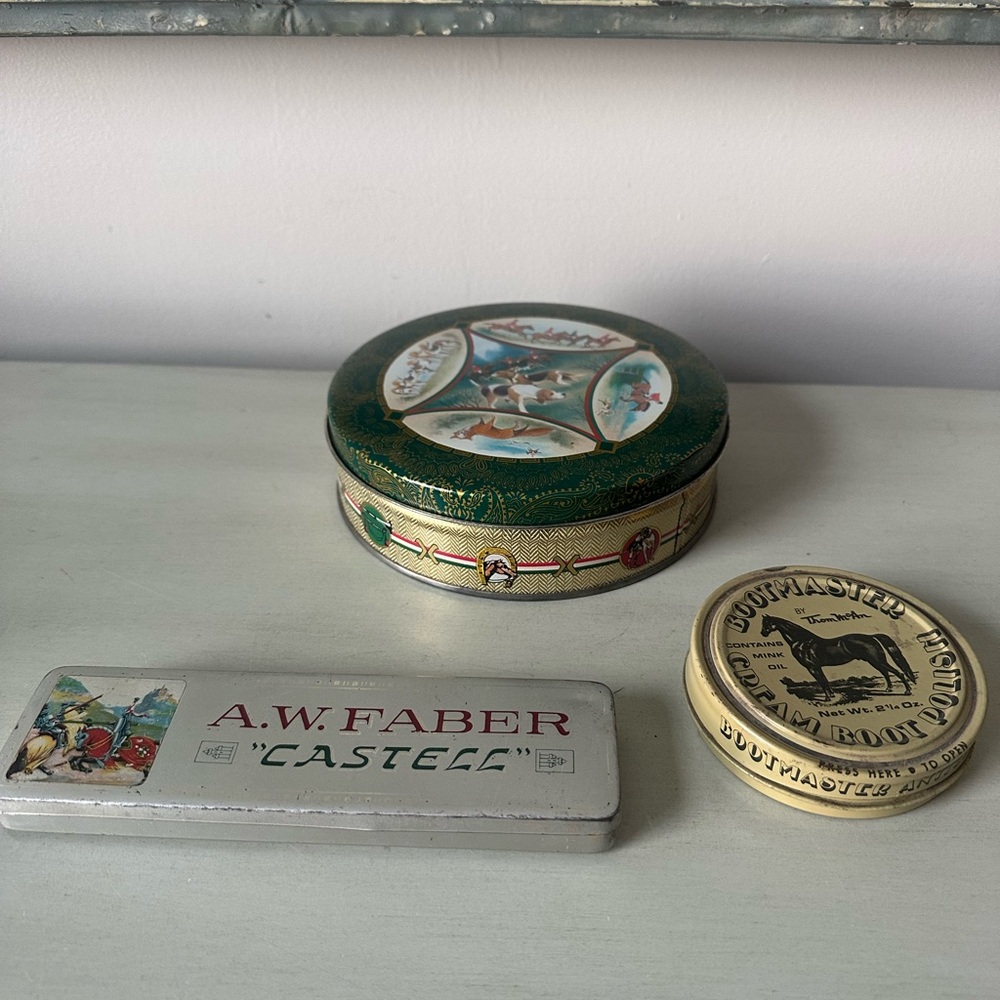 Vintage horse tin lot of 3 fox horse Castell